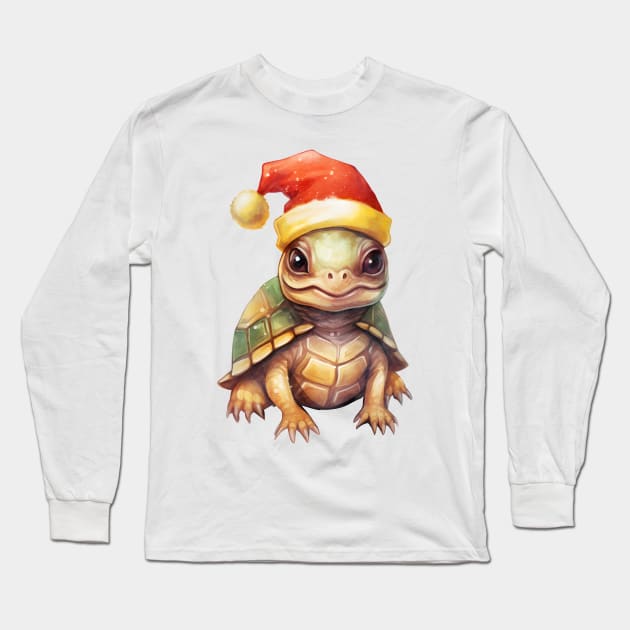 Eastern Box Turtle in Santa Hat Long Sleeve T-Shirt by Chromatic Fusion Studio